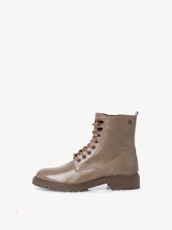 Tamaris Spets-Up Ankelboots Taupe Patent | GYKLMO639